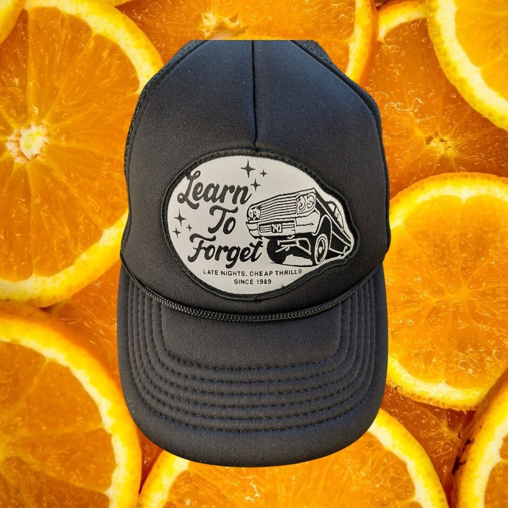 Learn To Forget LTF Black Graphic Patch Trucker Hat Snapback Mesh Cap Mens
